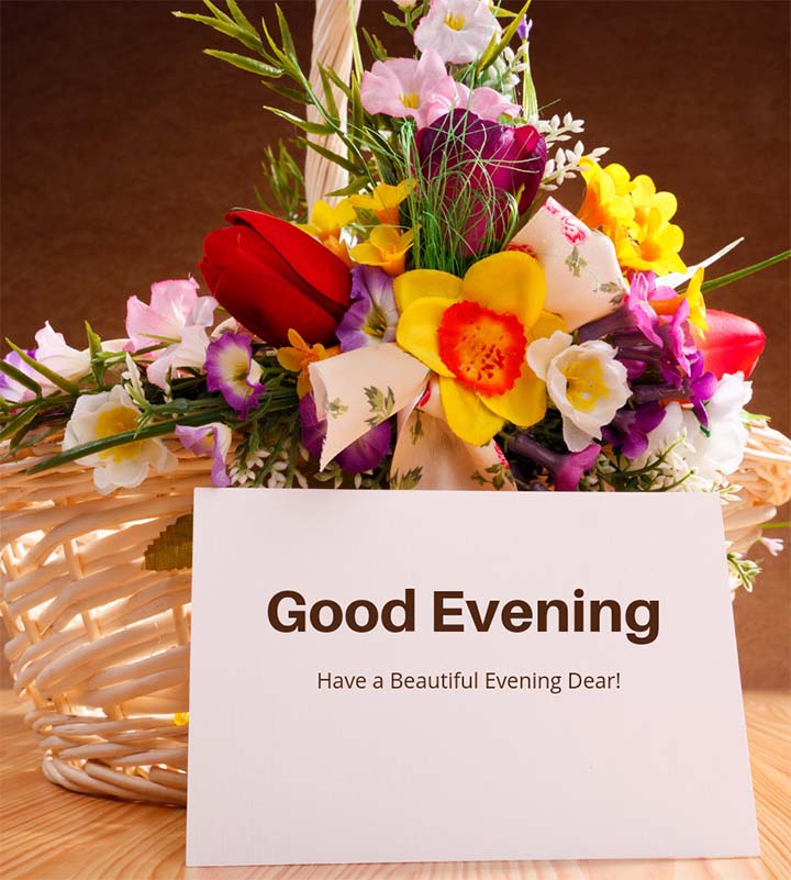 Good Evening Wish With Flowers Basket