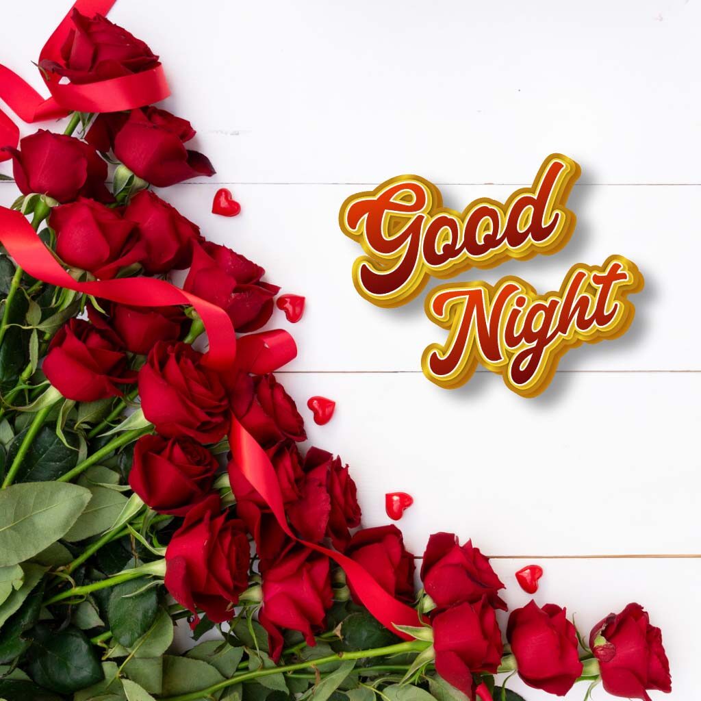 Love Good Night Wishes Pics With Rose FLowers